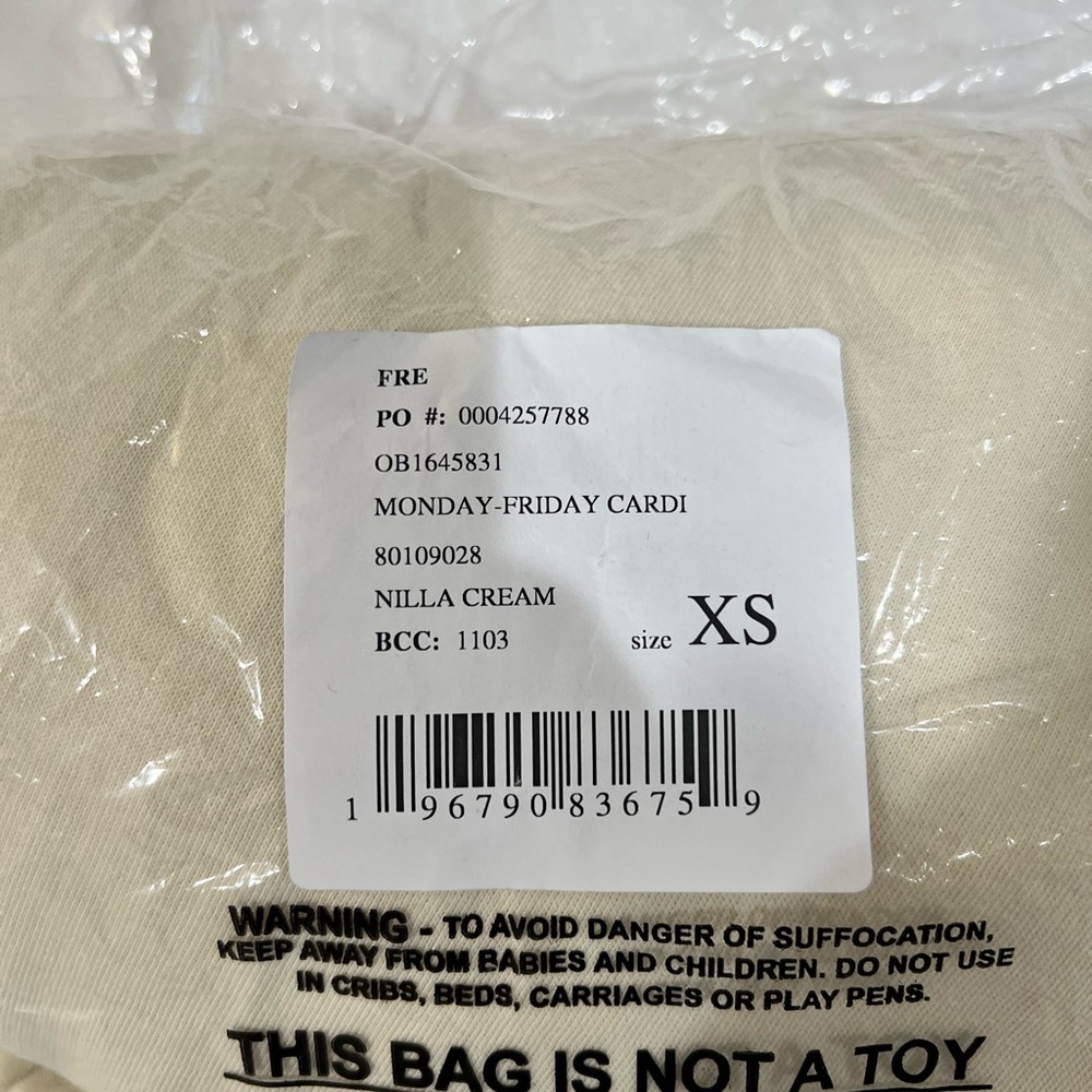 NWT free people cardigan, nilla cream, size XS Monday-Friday cardi